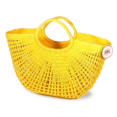 Купить Сумка плетеная из бумажно-текстильная лента, цвет желтый LD1407Y