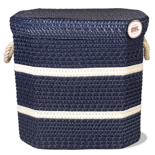 Купить Плетеный короб с крышкой №1 - Плетеные корзины для хранения вещей, Корзины из Пшеница (солома), цвет синий, белый фото ZF-7041 S/2