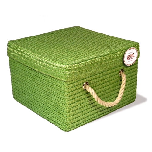 Купить Плетеный короб с крышкой №1 - Плетеные корзины для хранения вещей, Корзины из , цвет зеленый фото ZF-7126 S/3
