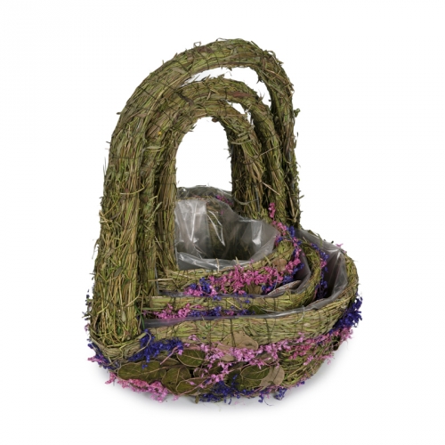 Купить Набор корзин для флористики - Плетеные корзины для флористики, Корзины из трава и сухоцветы, цвет зеленый фото J14027 S/3