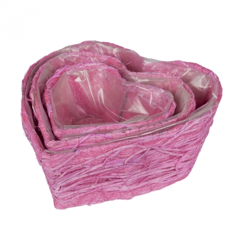 Купить Набор корзин для флористики - Плетеные корзины для флористики, Корзины из ротанг и сизаль, цвет розовый фото J14040 S/3