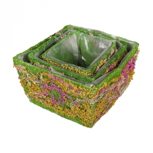 Купить Набор корзин для флористики - Плетеные корзины для флористики, Корзины из сизаль и сухоцветы, цвет зеленый фото J14051 S/3
