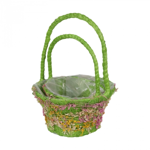 Купить Набор корзин для флористики - Плетеные корзины для флористики, Корзины из сизаль и сухоцветы, цвет зеленый фото J14052 S/2