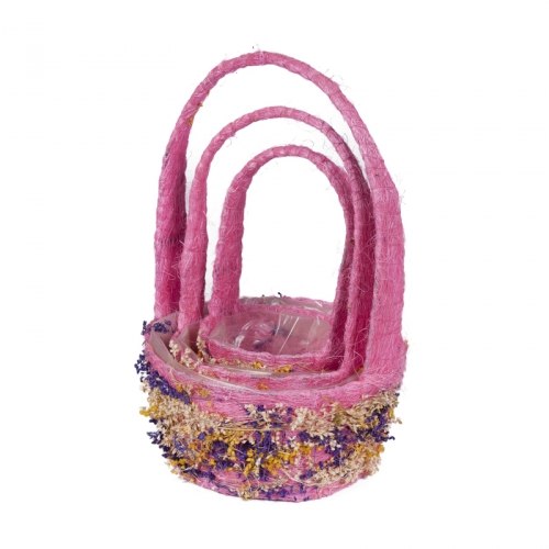 Купить Набор корзин для флористики - Плетеные корзины для флористики, Корзины из сизаль и сухоцветы , цвет розовый фото J14057 S/3