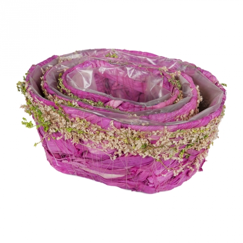 Купить Набор корзин для флористики - Плетеные корзины для флористики, Корзины из сизаль и сухоцветы, цвет розовый фото J14059 S/3