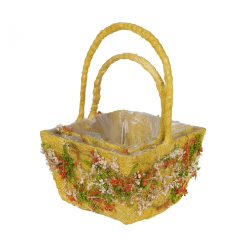 Купить Набор корзин для флористики - Плетеные корзины для флористики, Корзины из сизаль и сухоцветы, цвет желтый фото J14067 S/2