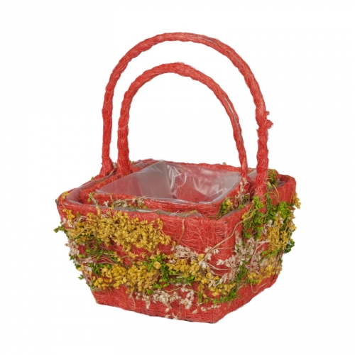 Купить Набор корзин для флористики - Плетеные корзины для флористики, Корзины из сизаль и сухоцветы, цвет оранжевый фото J14073 S/2