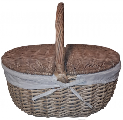 Купить Корзина пикниковая - Плетеные корзины для пикника, Корзины из ивовая лоза, внутри ткань, цвет серый (стиль прованс) фото HQ16-616 PC