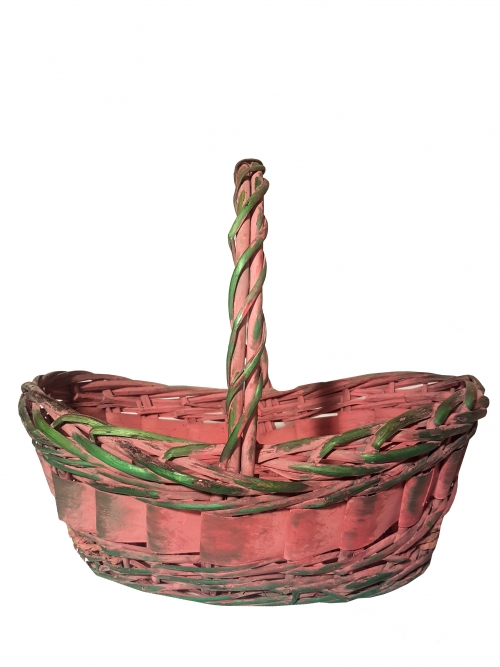 Купить Корзина плетеная из ивовой лозы №1 - Корзины из лоза, цвет розовый с зеленым напылением фото YF213055