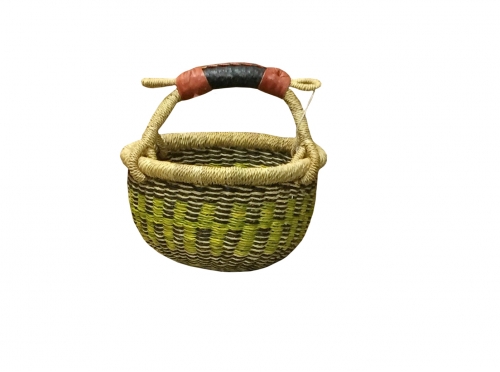 Купить Круглая корзина с кожаной ручкой - , BabaTreeBasket корзины из Африки из солома, цвет зеленый фото AF17-04 S/6