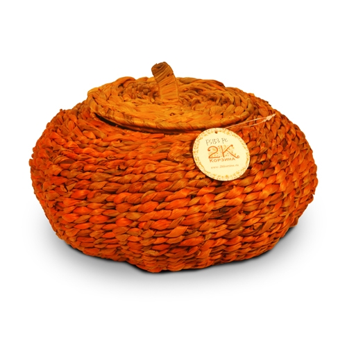 Купить Корзина с крышкой в форме тыквы - Плетеные корзины для хранения вещей, Корзины из лист бананового дерева, цвет оранжевый фото FS153